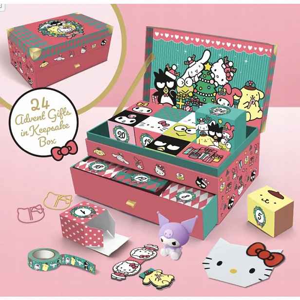 Hello Kitty Adventní kalendář 2025 Paladone 24 dní Závěsné hračky