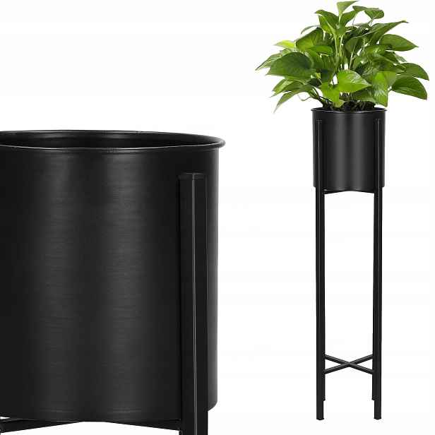 Moderní Držák Na Květináč Kovový Stojan Na Květiny 74 cm Loft Černý