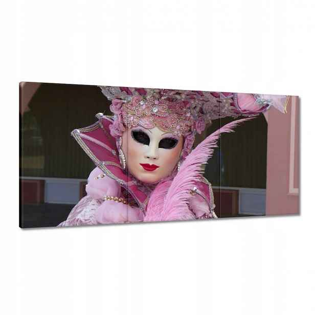 Obrazy 120x60 Růžová karnevalová maska
