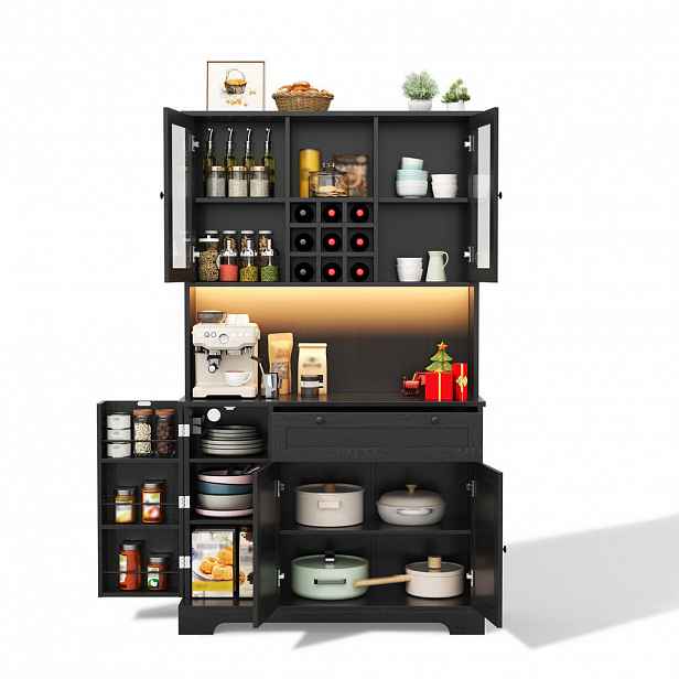 OKWISH KUCHYŇSKÁ kredenc 180/105/40 cm černá z MDF s LED osvětlením, zásuvkami a policemi