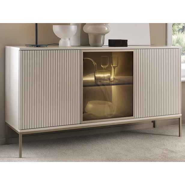 Široká skříňka Sento, kašmírově béžová/šampaň, s osvětlením