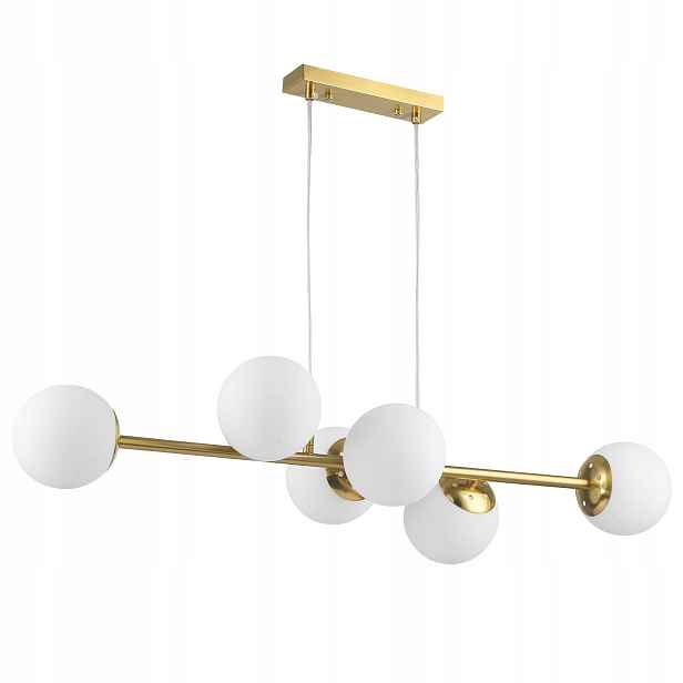 Závěsné stropní svítidlo lustr 6xE27 skleněná koule Loft 90cm zlatá bílá