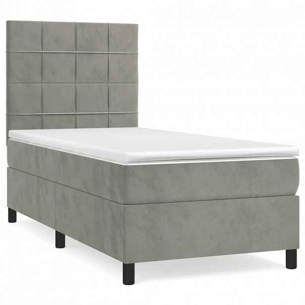 vidaXL Box spring postel s matrací světle šedá 90x200 cm samet