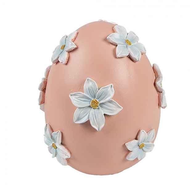 Dekorace růžové vajíčko s bílými květy - Ø 11*13 cm Clayre & Eef