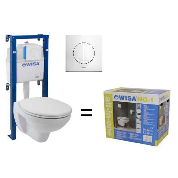 Wisa - Fix Set All In One White - splachovací nádržka; bílé tlačítko; závěsná wc mísa; izolace a sedátko