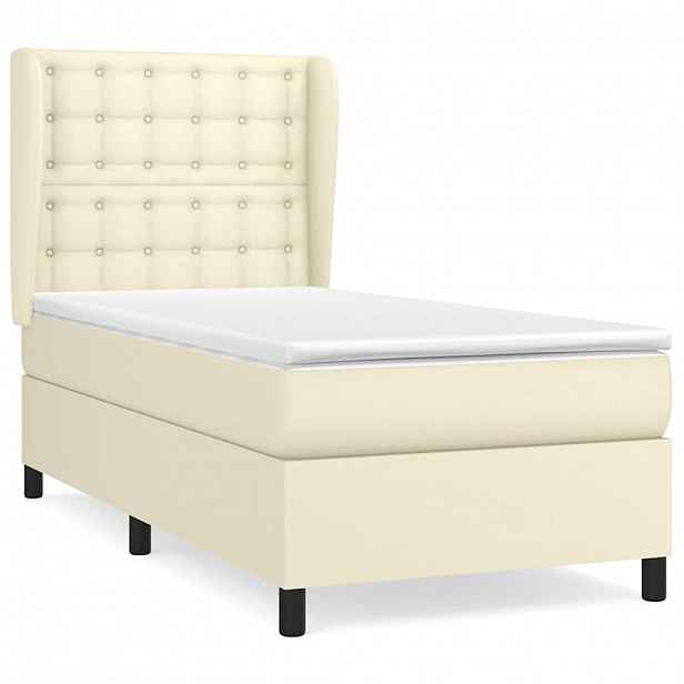 vidaXL Box spring postel s matrací krémová 90x190 cm umělá kůže