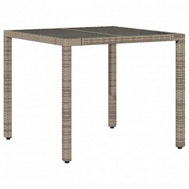 vidaXL Zahradní stůl se skleněnou deskou šedý 90x90x75 cm polyratan
