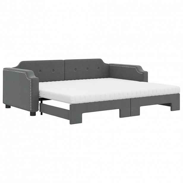 vidaXL Válenda s přistýlkou a matracemi tmavě šedá 90 x 190 cm textil