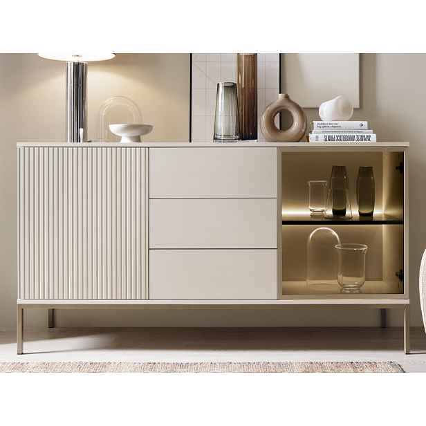 Komoda se zásuvkami Sento, kašmírově béžová/šampaň, s osvětlením