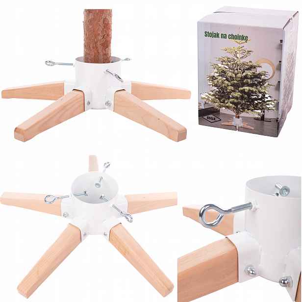 Kovový stojan na vánoční stromek s dřevěnými prvky, vánoční podstavec pod stromek Do 250 cm