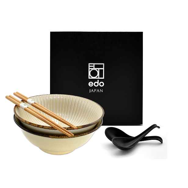 Sada 2 misek s lžícemi a paličkami Ramen Kaigara bílá 21 cm Box