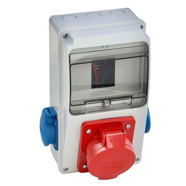 Elektrický nástěnný rozvaděč 6M s zásuvkami 32A/5 2x250V Šedý