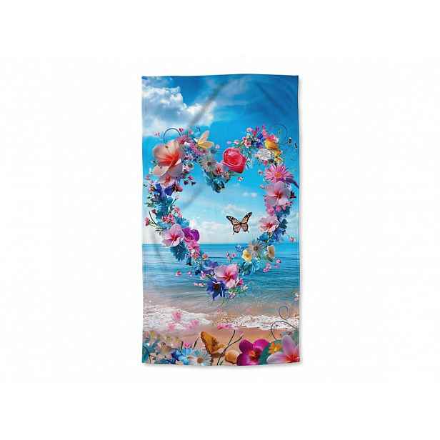 Rychleschnoucí plážová osuška FLOWER LOVE barevná 70 x 140 cm, 100% mikrovlákno