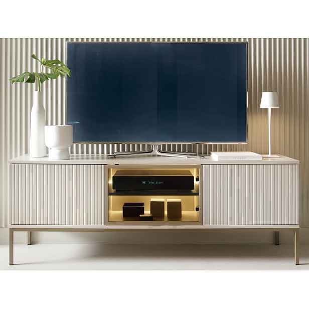 TV skříňka Sento, kašmírově béžová/šampaň, s osvětlením