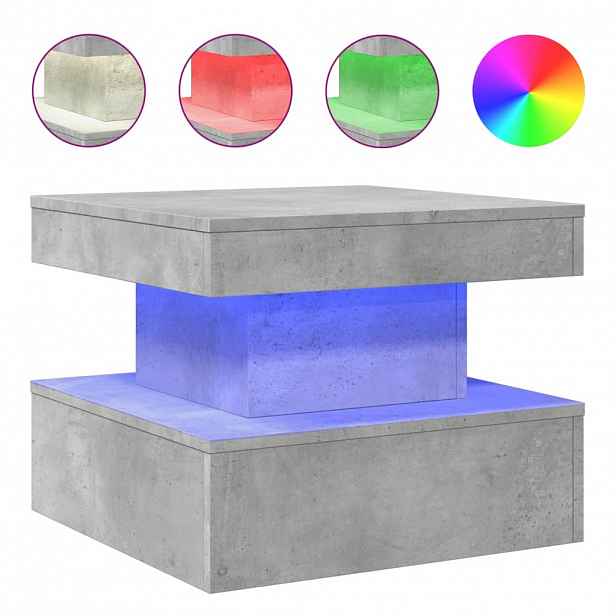 vidaXL Konferenční stolek s LED osvětlením betonově šedý 50x50x40 cm