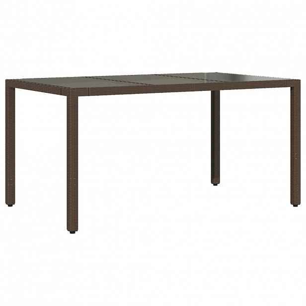 vidaXL Zahradní stůl se skleněnou deskou hnědý 150x90x75 cm polyratan