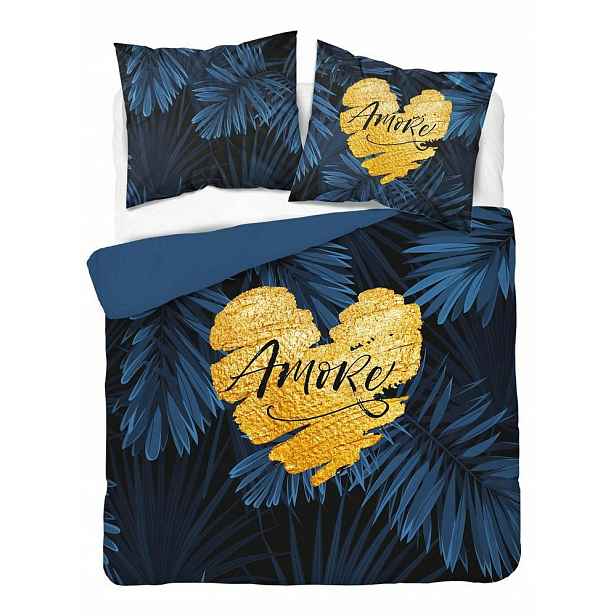 Povlečení 160x200 tmavě modrá amore s listy