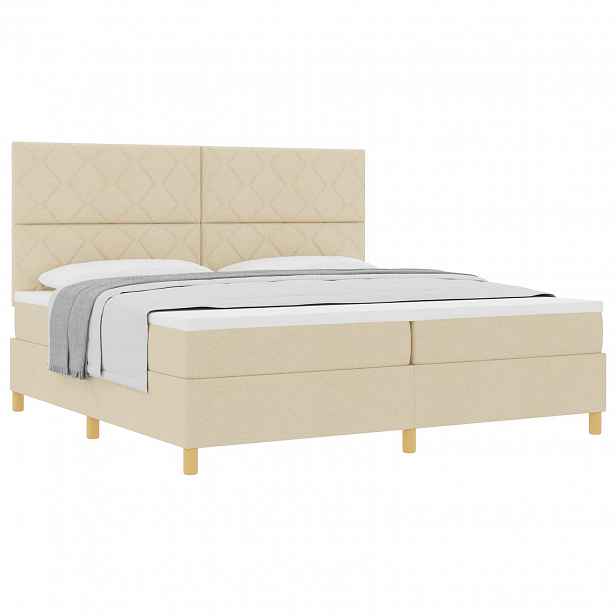 vidaXL Postel s boxspringem s čelo Krémová 200 x 200 cm textil
