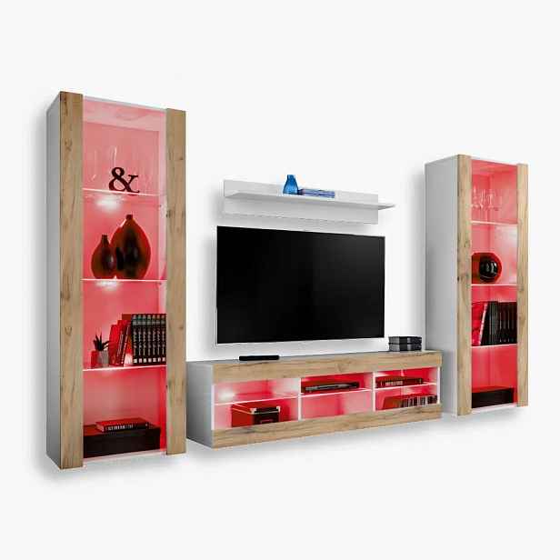 komodee Tivoli Grande Rtv sada do obývacího pokoje Bílá-Dub Wotan Rgb Led