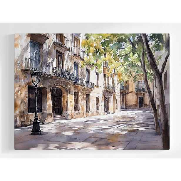 Plakát Středomořská Ulička Akvarel Krajina 100x75
