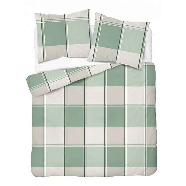 Povlečení Home Satin 220x200 zelená béžová kostkovaná tkanina