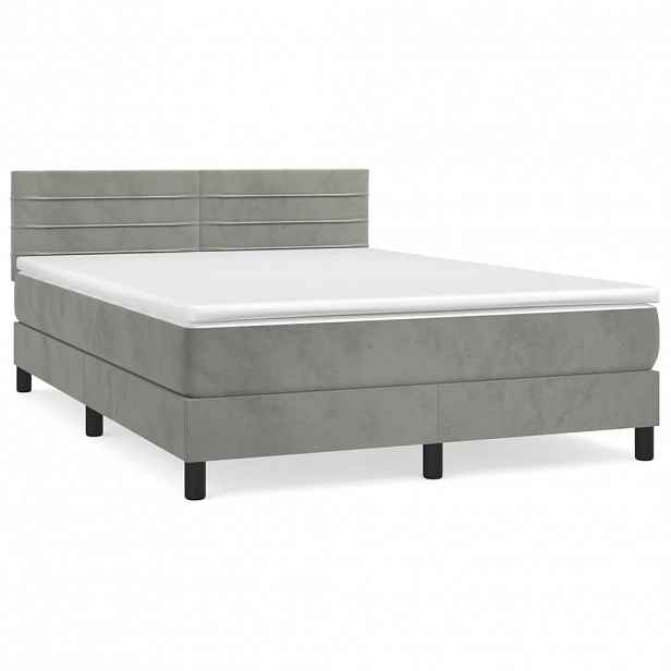 vidaXL Box spring postel s matrací světle šedá 140x190 cm samet