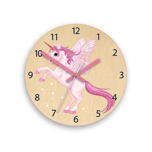 ModernClock Dětské nástěnné hodiny Ami Jednorožec 30 cm růžové