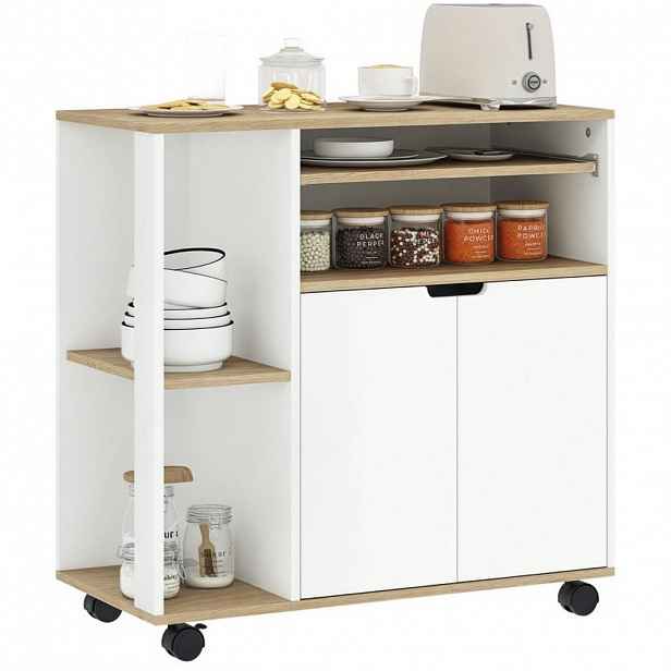 OKWISH SERVÍROVACÍ vozík 80/40/82 cm přírodní dřevo z dřeva s úložným prostorem a kolečky