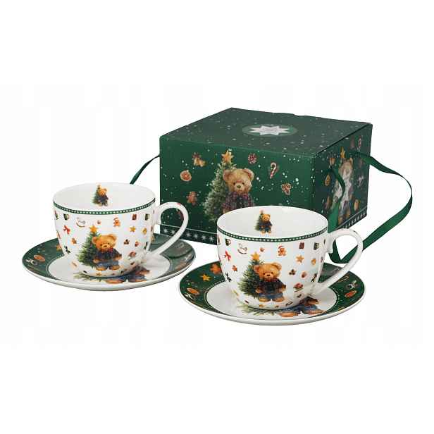 Sada 2 šálků s podšálky Teddy Noel z porcelánu v krabičce