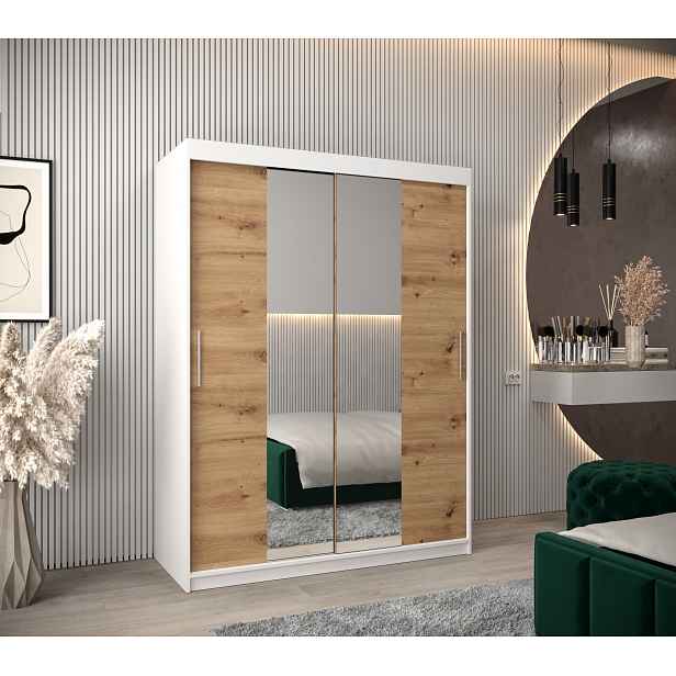 Šatní skříň Abi T1 Barva korpusu: Bílá, Rozměry: 150 cm, Dveře: Dub artisan