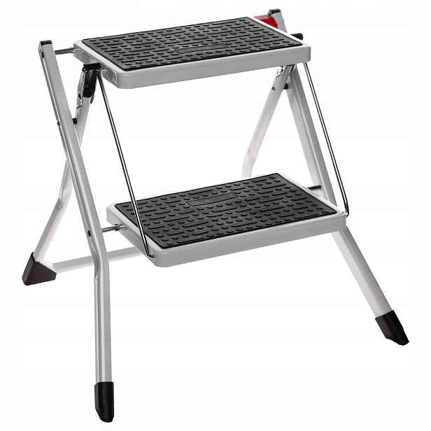 Žebřík Kovový 2-STUPŇOVÝ Lehký Černý Bílý Stabilní 40X55X4 MAX150 Kg