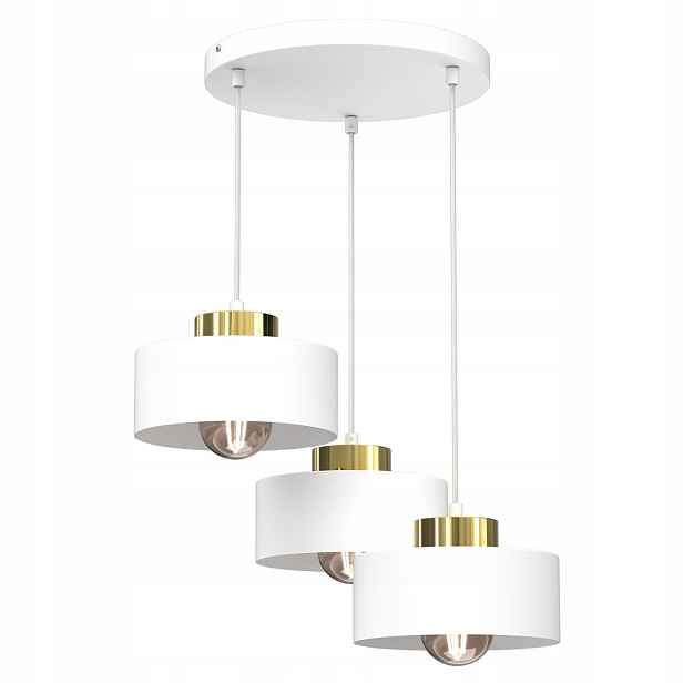 Závěsná lampa trojitá bílá zlatá kulatá 46 cm do jídelny nad stůl Luminex