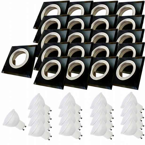 21x Černá Stropní Lampa Halogenová Objímka Sklo Led Žárovky 7W