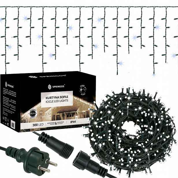 Lampičky Na Vánoční Stromek 300LED Světelný Závěs Flash Venkovní Bílá Studená