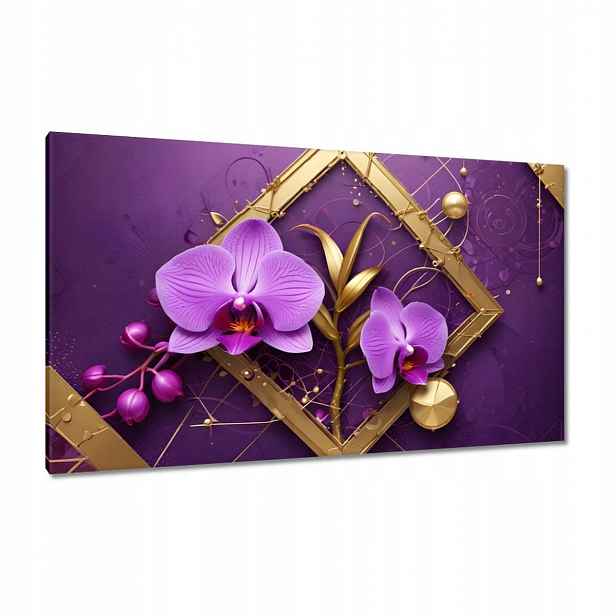 Obrazy 120x70 Fialové orchideje a zlato