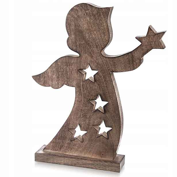 Velká figurka Anděl 43 cm Dřevo Mango Ozdoba s hvězdičkami Loft