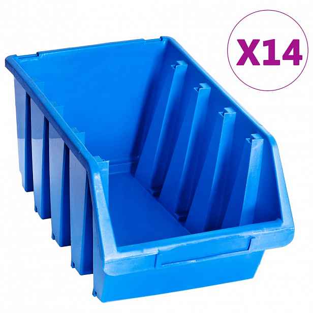 vidaXL Stohovatelné úložné zásobníky 14 ks modré plast