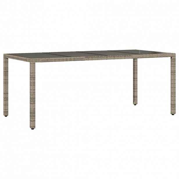 vidaXL Zahradní stůl se skleněnou deskou šedý 190x90x75 cm polyratan