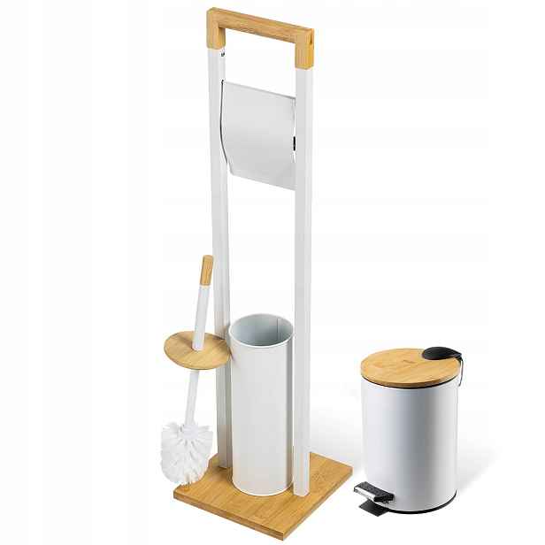 Koupelnový Set Bílý Odpadkový Koš Stojan Na Toaletní Papír Kartáč