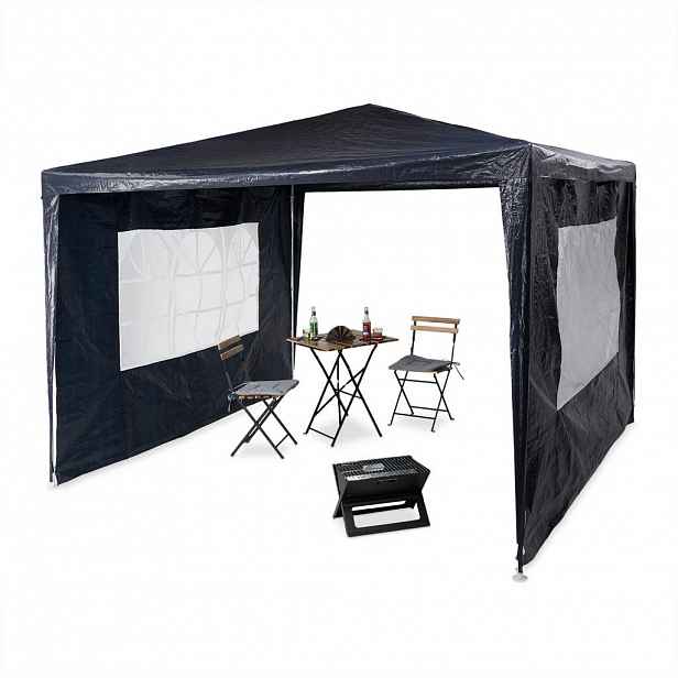 Relaxdays PAVILON Modrý 3x3 m se 2 bočními stěnami