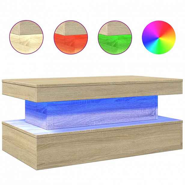 vidaXL Konferenční stolek s LED osvětlením dub sonoma 90 x 50 x 40 cm