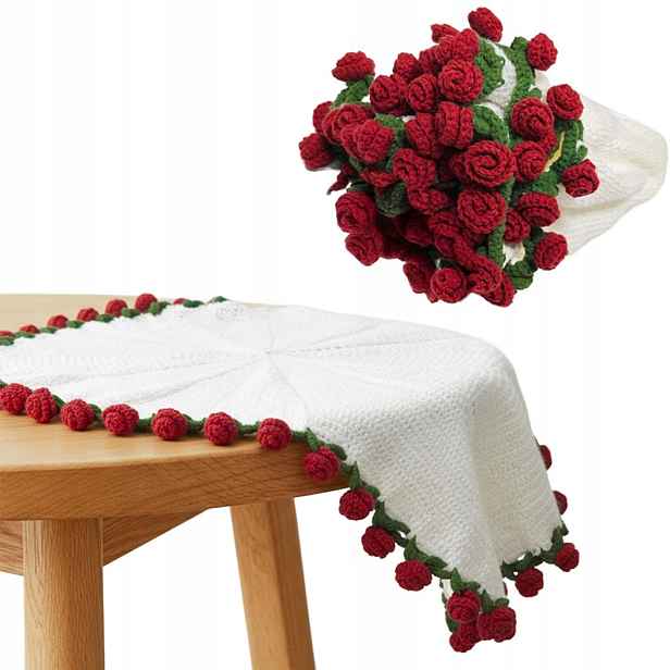 Deka z vlny, kterou lze srolovat do Kytice Růží – nápaditý Dárek Bílá 120 cm