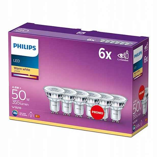 Led lampy GU10 4.6W 355Lm warm white Non-dimmable Spot (sada 6 žárovek)