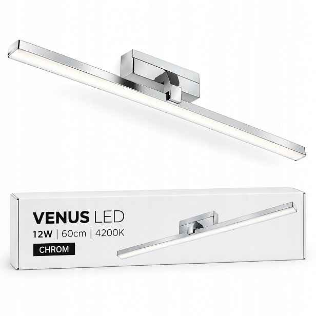 Venus Led nástěnné svítidlo 12W 60cm chrom osvětlení šatní skříně zrcadla 4200K