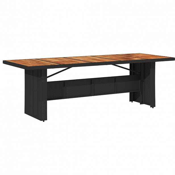 vidaXL Zahradní stůl s akáciovou deskou černý 240x90x75 cm polyratan