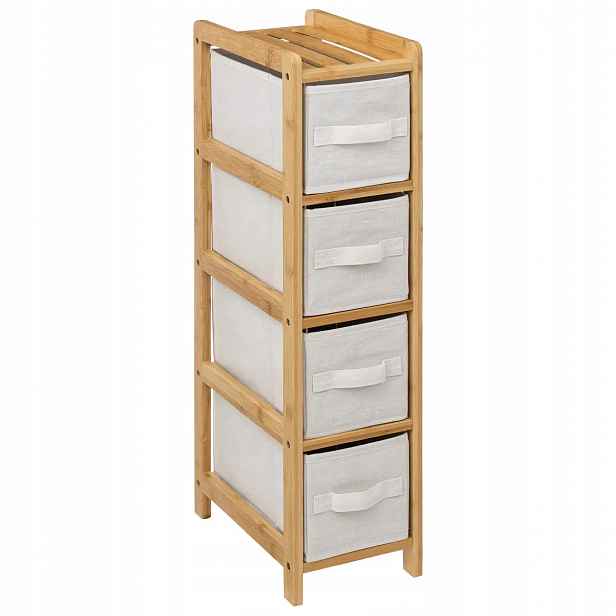 Úzký bambusový regál Tidy s 4 texitlními košíky, výš. 78,5 cm