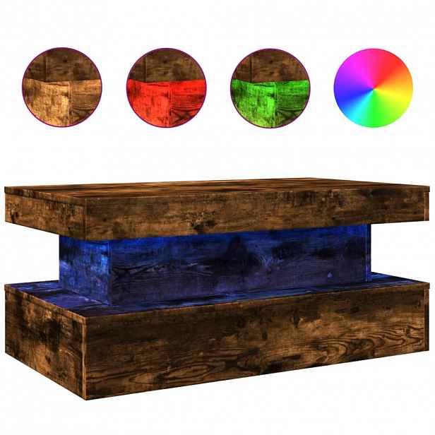 vidaXL Konferenční stolek s LED osvětlením kouřový dub 90 x 50 x 40 cm