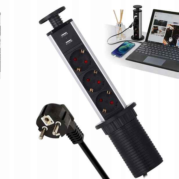 Elektrická Napájecí Lišta Prodlužovací Kabel 3 Zásuvky 2 Usb 1,8 M