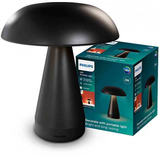Stolní Noční stolní Led lampa Usb Dotyková Bezdrátová Černá Philips