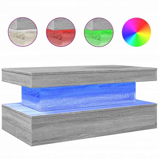 vidaXL Konferenční stolek s LED osvětlením šedý sonoma 90 x 50 x 40 cm